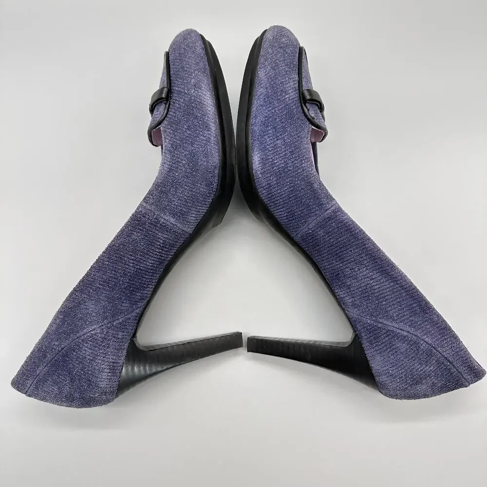 Johnston and Murphy Navy Blue Corduroy Platform Heels Pumps Womens 10M - Picture 4 of 11